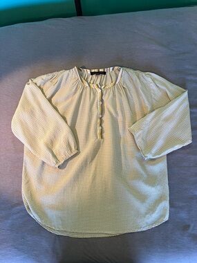 Light Yellow Grey Printed Henley Blouse